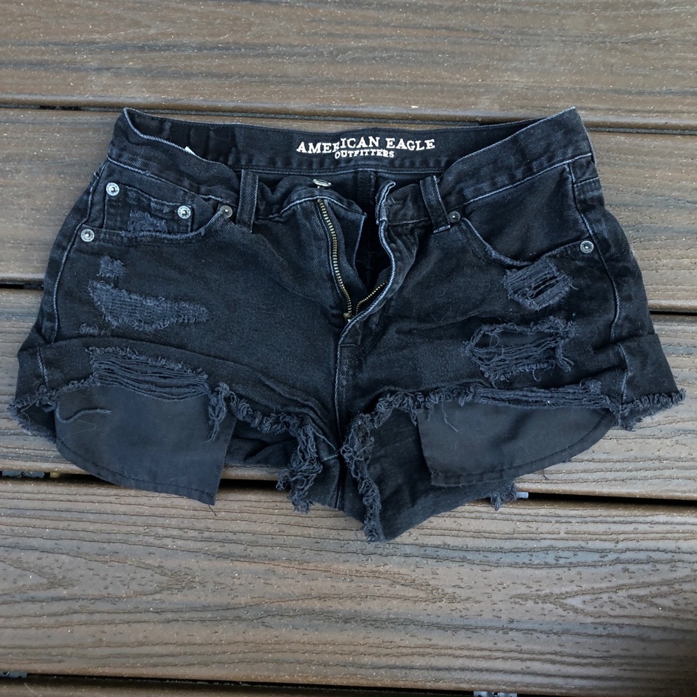 Black High Rise Denim Cutoff Shorts